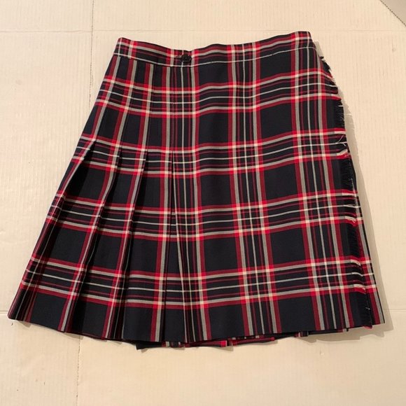 Vintage Top Marks Girls Navy Blue/Red Plaid Pleated Skirt Size 14 Made in Canada - Picture 1 of 7
